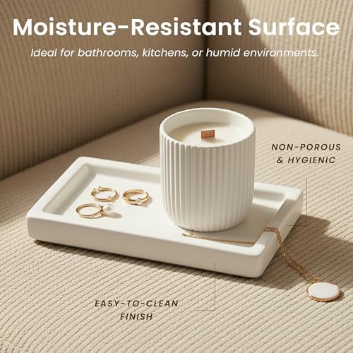 MaisoNovo White Bathroom Tray Countertop - 7.4x5.1 inch Handcrafted Ceramic Kitchen Tray for Soap Bottles, Perfume, Jewelry - Moisture Resistant - Rectangle Bathroom Dish with 4 Anti-Slip Pads - Image 6