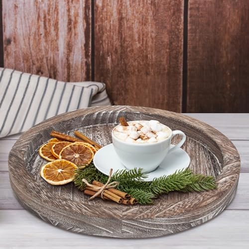 Round Wood Trays Home Decor Farmhouse Coffee Table Centerpieces Decorative - Image 6
