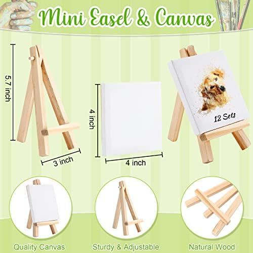 Zubebe 24 Pcs Mini Canvas Painting Kit with Easel, 4 x 4 in, Square Shaped - Image 4