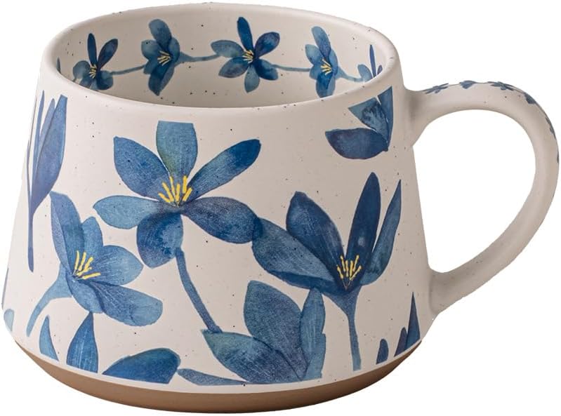14OZ Ceramic Latte Mug, Cute Misty Blue Flower Coffee Mug For Women, Retro Floral Cup For Green Tea OR Coffee,Hand Painted Floral Design Pottery Cute Mug by Unknown