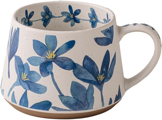 14OZ Ceramic Latte Mug, Cute Misty Blue Flower Coffee Mug For Women, Retro Floral Cup For Green Tea OR Coffee,Hand Painted Floral Design Pottery Cute Mug by Unknown