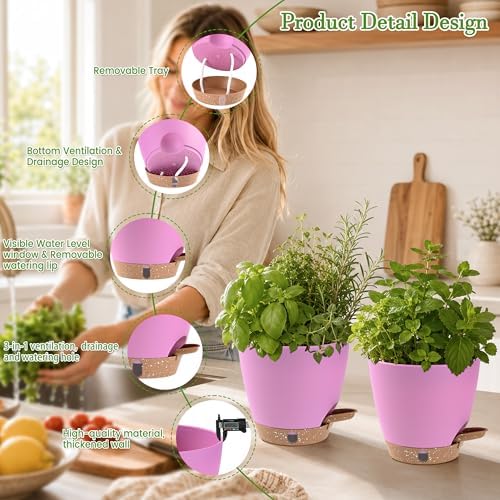 6 Inch Small Self Watering Pots for Indoor Outdoor Plants,5-Pack - Image 6
