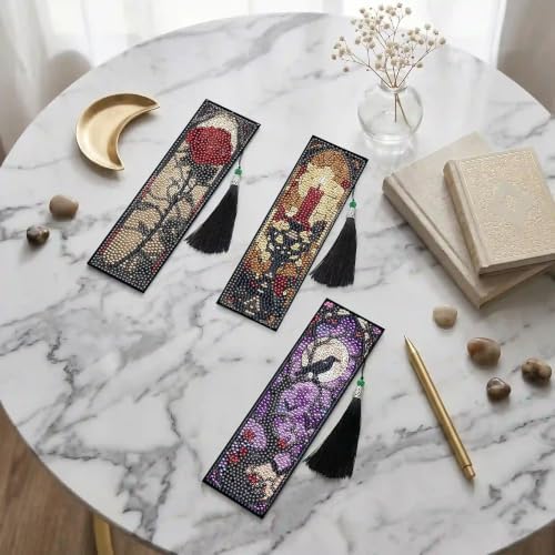 6 Pack Diamond Painting Bookmark of Gothic Romantic Design with Tassel - Image 6