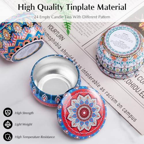Domivirgo 24 Empty Candle Tins 2.5 oz with Lids - Simple Candle-Making Kit, Includes 26 Wicks, 5 Holders & 32 Stickers, Multi-Purpose Storage Containers for Crafts & Small Items (2.5oz) - Image 5