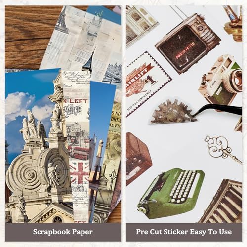 Bomichi Travel Sticker Book, 32 Sheets 377 Pcs Vintage Aesthetics Stickers & 20 Sheets Washi Paper for Journaling Scrapbooking Bullet Journals Planners Letter Card Making - Image 6