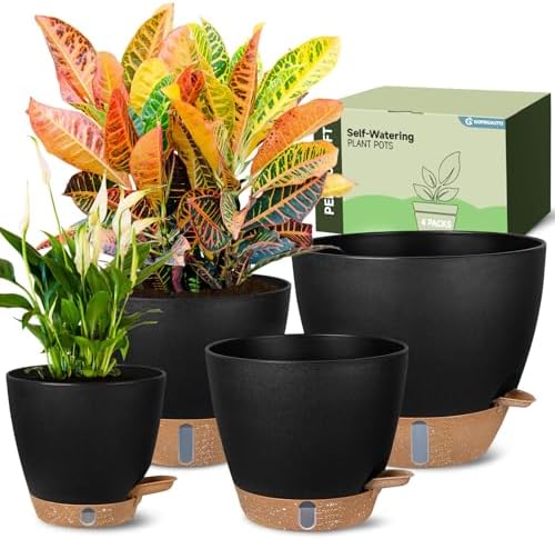 Self-Watering Pots for Indoor and Outdoor Plants 4 Pack, 6/8/10/12 Inch Planters with Water Level Indicator & Deep Reservoir, Decorative Flower Pots for Home Decor by GOPROAUTO