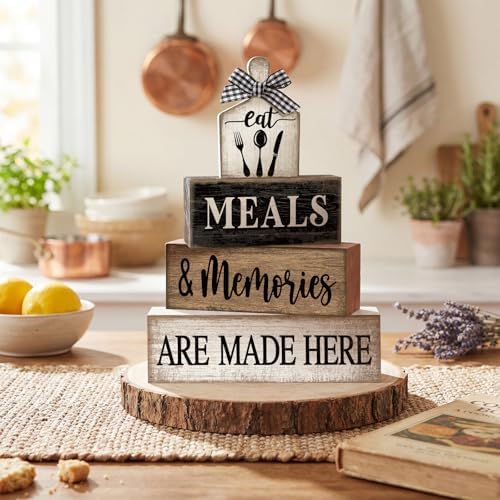 Moucuny 4 Pcs Farmhouse Kitchen Decor Wooden Plate Farmhouse Table Decor - Image 2