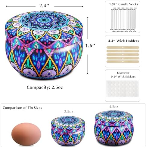 Domivirgo 24 Empty Candle Tins 2.5 oz with Lids - Simple Candle-Making Kit, Includes 26 Wicks, 5 Holders & 32 Stickers, Multi-Purpose Storage Containers for Crafts & Small Items (2.5oz) - Image 4
