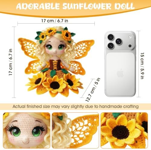 Morcolplus Sunflower Crochet Kit for Beginners & Adults, Amigurumi Crochet Flower Starter Kit with Video Tutorials, DIY Yarn Craft Kit, Handmade Sunflower Doll Gift for Women & Home Decor - Image 4