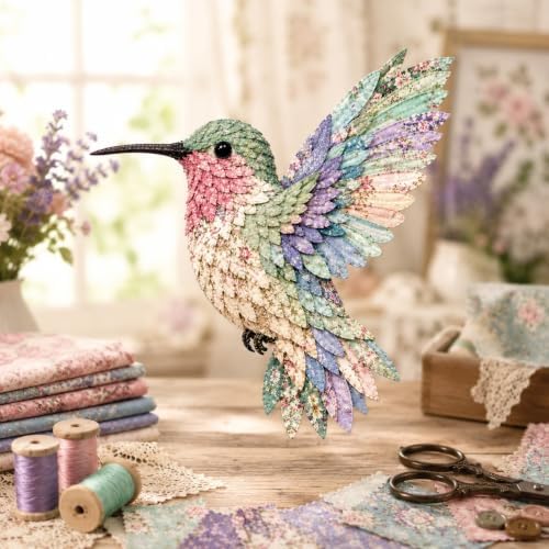 3D Patchwork Bird DIY Craft Kit, Home Wall Decor Gift, Stress Relief, Creative Handmade Art, Bird Design, Colorful, Delicate, Easy for Beginners, Unique Gift for Adults(Spring Blossom Hummingbird) by Unknown