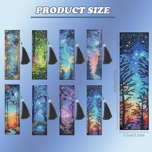 8 Pack Diamond Painting Bookmark of Aurora Forest Design with Tassel - Image 3