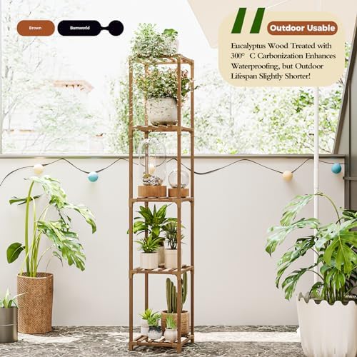 Bamworld Plant Stand Indoor Outdoor 5 Tier Tall Large Wood Plant Shelf - Image 4