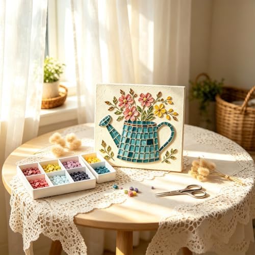 Garden Flowerpot Mosaic Art Kit Floral,Mosaic Art Kits for Adults (Style H) - Image 3
