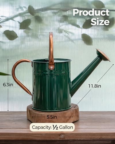 Bamworld Metal Watering Can for Indoor Outdoor Plant 1/2 Gallon Deep Green - Image 4