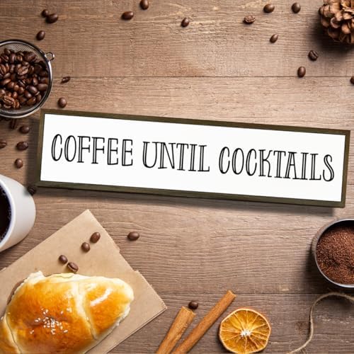 Coffees Wood Sign, Coffees Wood Decoration, Farmhouse Home Kitchen Decor, Rustic Coffee Bar Decors, Wall Decor Art, Coffee Until Cocktails Sign, 17.8x4x1.2 inches - Image 4