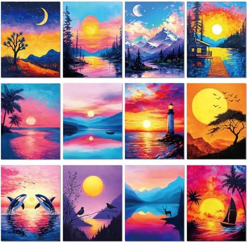 Sherr 12 Pcs Pre Drawn Canvas for Adults,Beautiful View,8 x 10 Inch by Sherr