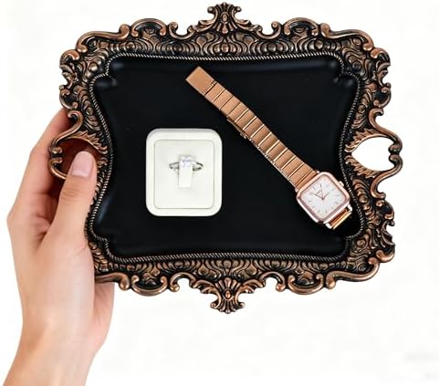 Funly mee 8 x 7 inches Antique Trinket Dish Vintage Jewelry Tray, Ring Holder (Black & Gold, M) - Image 4