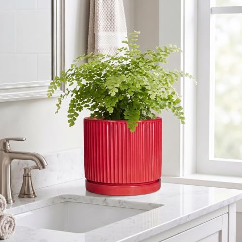 Ceramic Pots for Plants, 8 Inch Plant Pots with Saucer, Red - Image 7