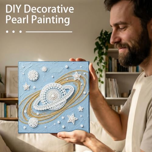 LQCrafK DIY Pearl Art Painting Handcraft Kit for Adults Beginners with Tools and Framed Painting, Creative Design,Self-Adhesive, Healing Stress-Relieving Home Wall Decoration-Saturn - Image 5