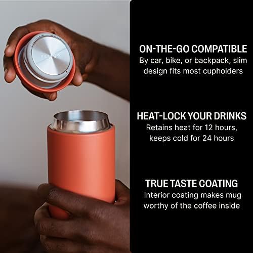 Fellow 12 oz Carter Move Travel Mug - Vacuum-Insulated Stainless Steel Travel Coffee Mug - Coffee Tumbler with Ceramic Interior and Splash Guard - Corduroy Red - Image 3