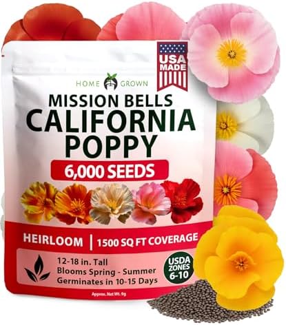 HOME GROWN Mission Bells Poppy 6000 Flower Seeds Eschscholzia californica by HOMEGROWN