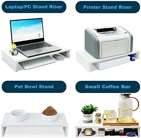 TEAMIX 20 inch White Monitor Stand Riser, Wood Desktop Computer Stand - Image 3