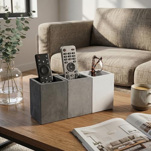 MyGift Pen Holder Pencil Holder For Desk,Pen Cup Holder For Desk,Concrete Desktop Pencil Cup,Modern Gray-Tone,Set of 3 - Image 4
