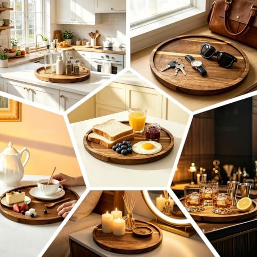 11.5" Round Acacia Wood ServingTray - Image 5