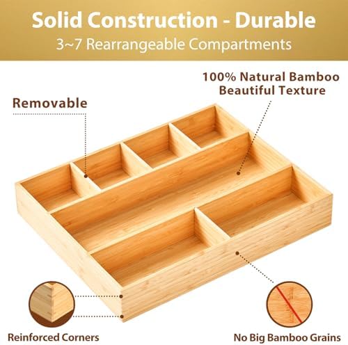 Umilife Large Bamboo Desk Drawer Organizer, Wood Office Junk Tray, 15"x12" - Image 5