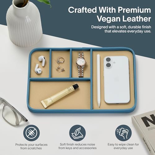 Nordik Leather Valet Tray - Large EDC Tray - Nordik Blue 11.8 x 7.9 in - Image 3