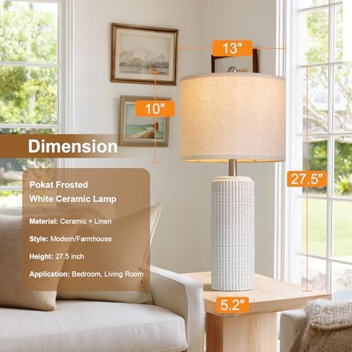 PoKat 27.5'' Tall Table Lamps for Living Room Set of 2, Stone-Like Ceramic Bedroom Lamps for Night Stands, Farmhouse Bedside Lamps for Bedroom Living Room, Nightstand Lamps for End Table, Hallway - Image 2