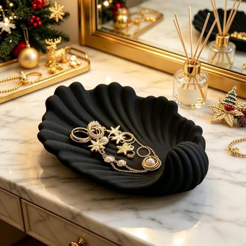 Seashell Ceramic Jewelry Tray, Small Trinket Dish, Matte Black - Image 2