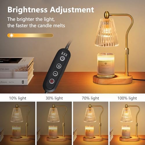 Engpure Candle Warmer Lamp - Candle Warmer Lamp with Timer and Dimmer Adjustable Height,Electric Wax Melt Warmer with 2 Bulbs for Scented Jar Candles Home Decor Mother's Day Gifts, Amber - Image 3