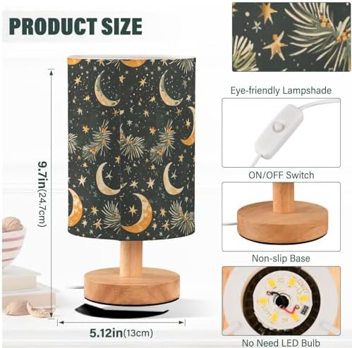 Black and Gold Christmas Moon Stars Bedside Table Lamps with USB Port for Bedroom Lamp Accent Table Lamp Small Nightstand Lamp Sturdy Linen Shade Wooden Decorative Lamps for Kids|Reading|Dorm|Home - Image 4
