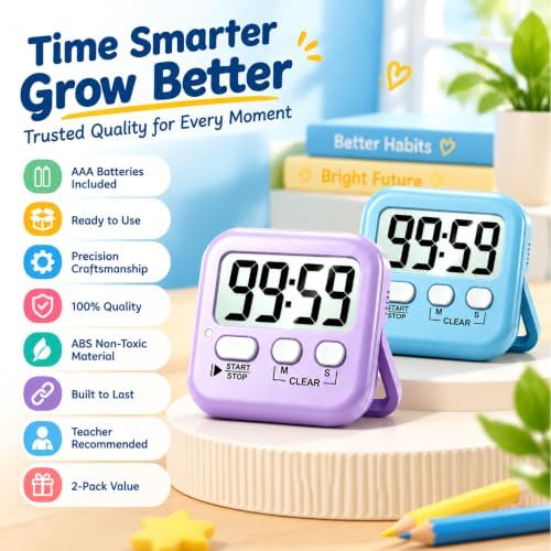 Antonki 2 Pack Digital Timer for Kids Classroom Kitchen Timers for Cooking - Image 7
