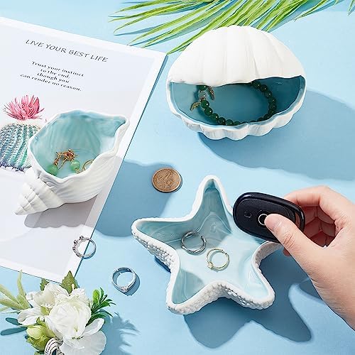 NBEADS Starfish Shape Ceramic Jewelry Tray, Aqua Shell Trinket Dish Ceramic Ring Earring Holder Ocean-themed Decorative Trinket Plate for Rings Earrings Necklaces Bracelet Jewelry Watch Keys - Image 3