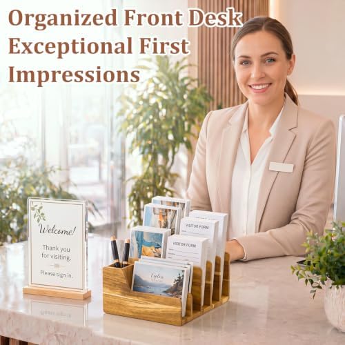 Novabright Acacia Wood Mail Organizer with Pen Holder, 6 Slot Desk File Organizer, Wooden Letter Sorter for Desk, Compact Desktop Document Holder for Home Office Storage Back to School - Image 6
