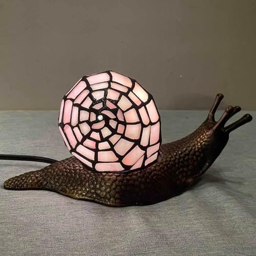 Bieye L10962 Pink Land Snail Tiffany Style Stained Glass Accent Table Lamp - Image 2
