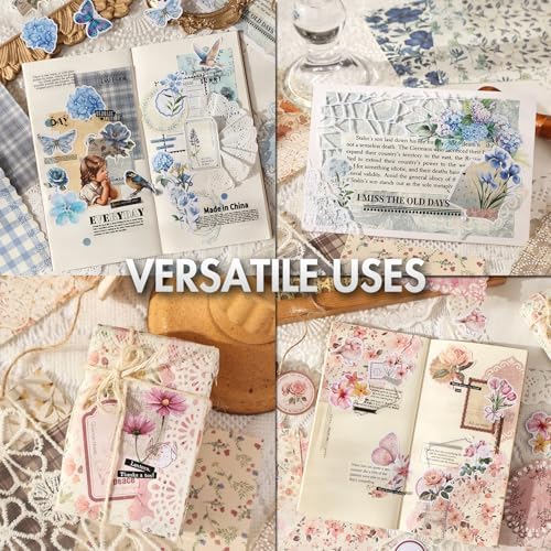 OKUPAN Scrapbook Supplies Kit – 100Pcs Vintage Floral Scrapbook Paper & Junk Journal Stickers, Journaling Supplies for Bullet Journaling, Retro Crafts, Mixed Media, Planner, Collage Card Album (Green) - Image 2
