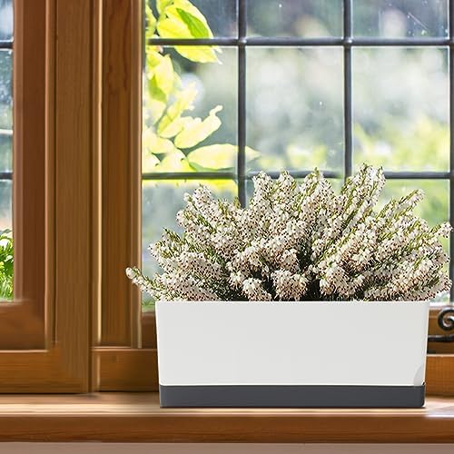 Self Watering Planters Pots for Indoor Plants, 2 Pack 17 Inch Plastic Planter Box Flower Pots for Indoor Outdoor Plants, Rectangle Herb Planter Window Boxes Planters with Drainage, Dark Gray Tray - Image 6
