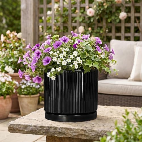 10 Inch Flower Pot, Ceramic Planter, Round Plant Pots, Black - Image 5