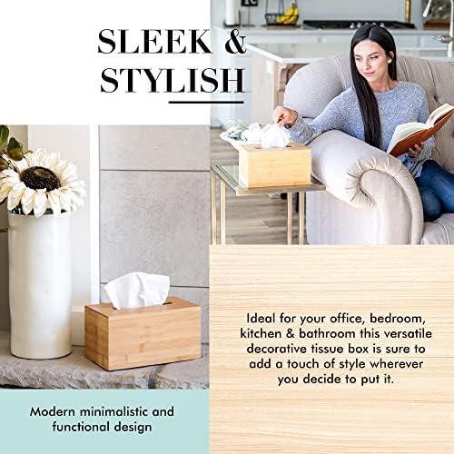 JUSK Design Tissue Box Holder - Modern, Minimalist, and Durable Wooden Bamboo Tissue Box with Sliding Bottom, Easy-Refill- Premium-Quality Bamboo Tissue Box Cover, Fits 230-Count Box, Tall Rectangular - Image 5