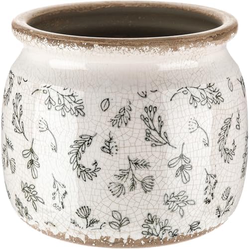 Vintage Planter Large Ceramic Plants Pot Green Leaves Pot by Unknown