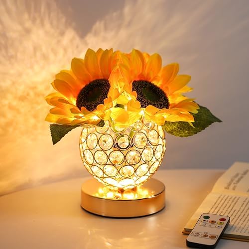 Sunflower Flower Lamp for Women Gifts, 3 Color Dimmable Night Light, Rechargeable Cordless Touch Table Lamp for Womens Mom Wife Friends Girlfriend Her Gifts, Perfect for Bedroom Bar Coffee Shop by Hibeauti