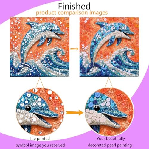 Framed Button Art Kit 11.8" DIY Mosaic Craft for Adults(Wave Dolphin) - Image 4