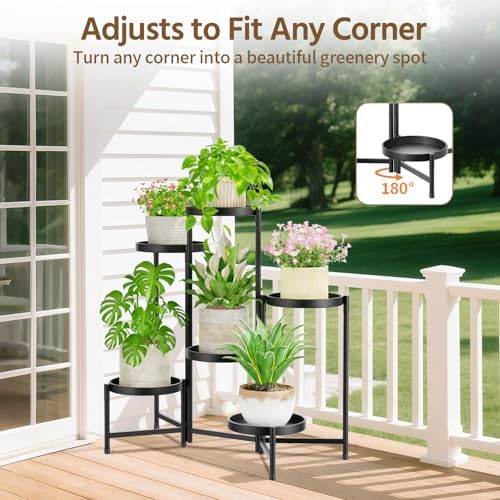 LASZOLA Plant Stand Indoor with 10 Inch Large Metal Tray, 6 Tier Black - Image 4