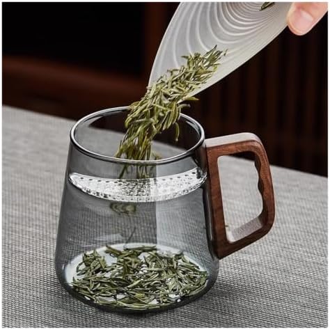 Glass Cup, Clear Borosilicate Glass Cup with Wood Handle, 18oz(Gray) - Image 4
