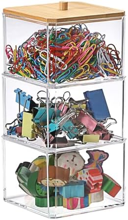 Paperclip Dispenser with Lid 3 layers Clear Paper Clip Holder for Desktop Stackable Desk Storage Box for Office Small Acrylic Organizer Box for Bathroom by Unknown