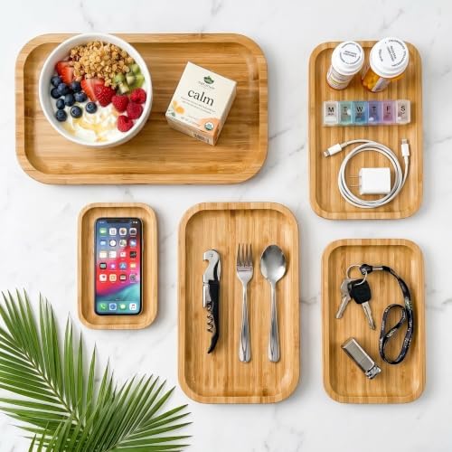Bam&Boo Bamboo Serving Tray Natural Minimalist Rectangular (12.5” x 7" x 0.8") Coffee, Tea, Food, Drinks, Storage, Decor for Home, Kitchen, Bathroom - Image 3
