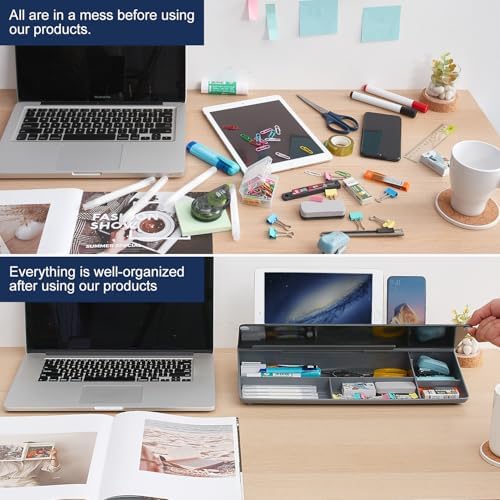 TSJ OFFICE Desktop Whiteboard Dry-Erase-Board - Computer Keyboard Stand White Board Surface Pad with Drawer, Desk Organizers with Accessories for Office, Home, School Supplies - Black＆Grey - Image 3